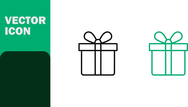 Minimalist black and green outline icons of wrapped gift boxes