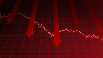 Financial crisis chart, red line arrow graph falling with downward arrow symbolizing stock market crash, economic recession, and global investment collapse © JOJO.FN&CO.COM