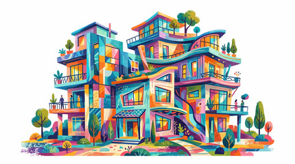 Obraz premium Colorful Multi Level Modern Residential Building.