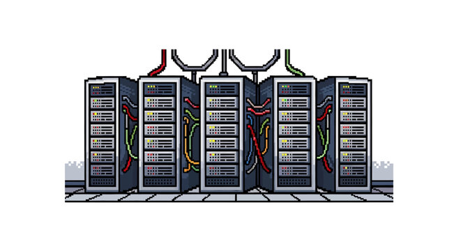 Computer Server Towers with Cables.