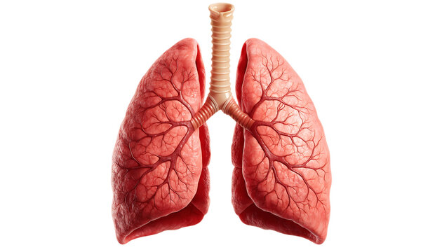 Detailed human lungs with trachea and bronchi anatomical representation isolated on a transparent background