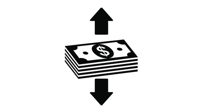 Stack Of Currency With Up And Down Arrows Black Silhouette On White