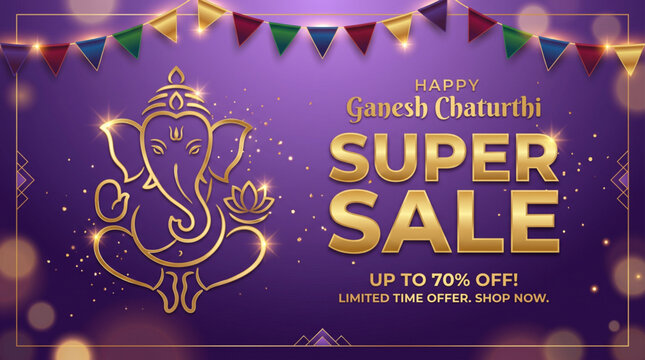 Premium Lord Ganesha sale promotion banner with festive elegance for Ganesh Chaturthi shopping campaign