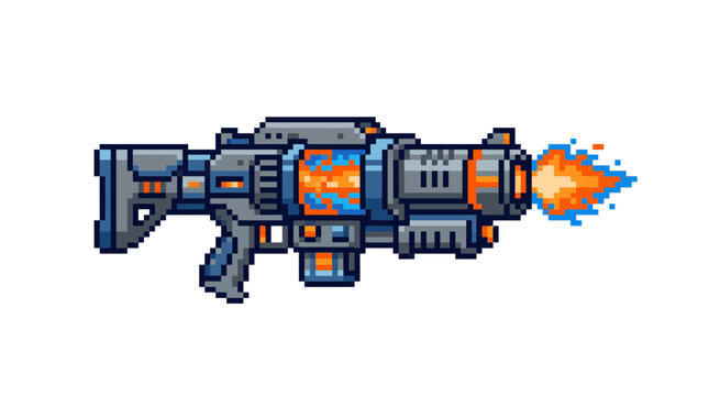 Futuristic blue laser gun firing orange.