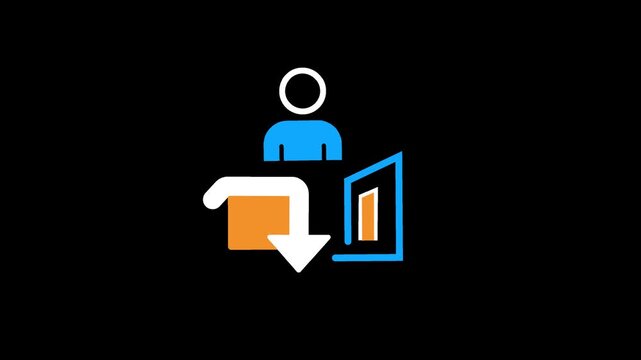Abstract minimalist icon showing a person receiving a package delivery logistics