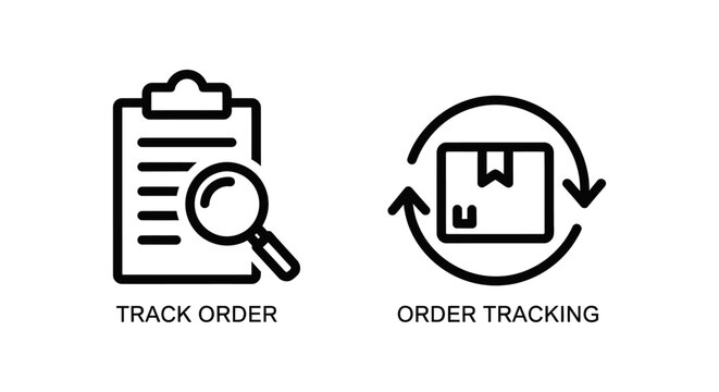 Order tracking and shipment status logistics icons with tracking shipment delivery logistics clipboard magnifying shipping ecommerce business management customer monitoring
