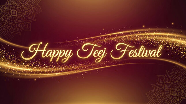Happy Teej Festival Luxury Typography Banner with Glowing Golden Calligraphy on Elegant Decorative Background
