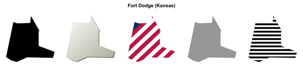 Fototapeta premium Fort Dodge (Kansas) blank outline map set