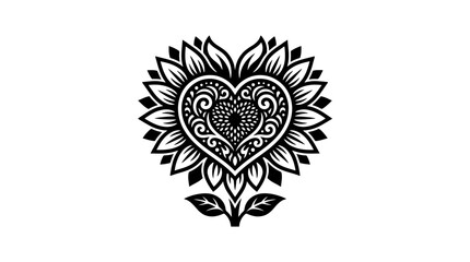 Fototapeta premium Black and white heart shaped sunflower design.