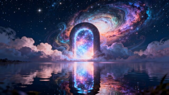 Cosmic portal in starry sky