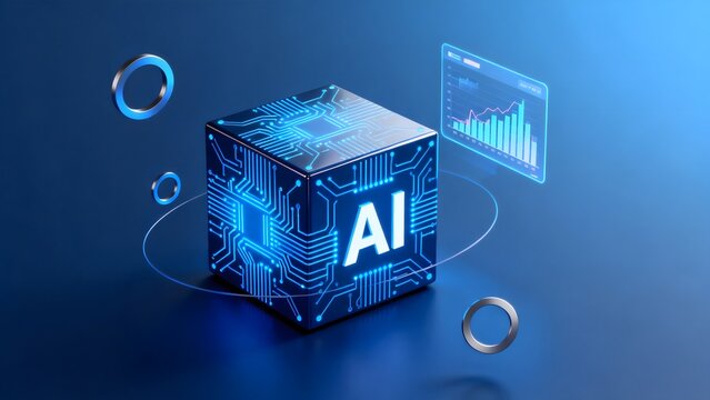 AI technology cube with circuit design