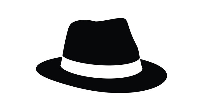 Fedora hat with ribbon band black and white silhouette