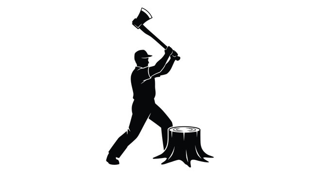 Lumberjack Chopping Wood With Axe Black Silhouette