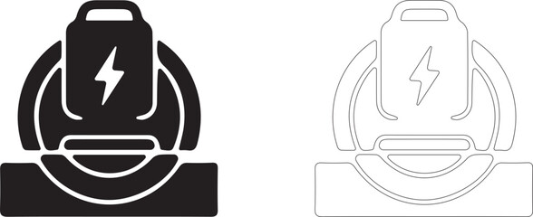 Electric unicycle charging vector icon, EUC dock station symbol, urban transport sharing and smart micromobility. © PicMag