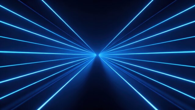 Blue neon light beams converging