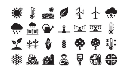 Obraz premium Climate Change and Agriculture Icons Set