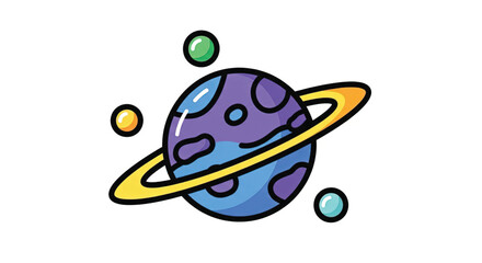 Colorful cartoon planet with rings. © asriatun