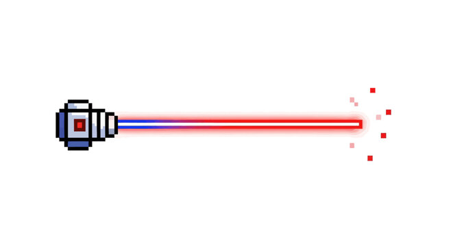 Lightsaber with red light beam shining.