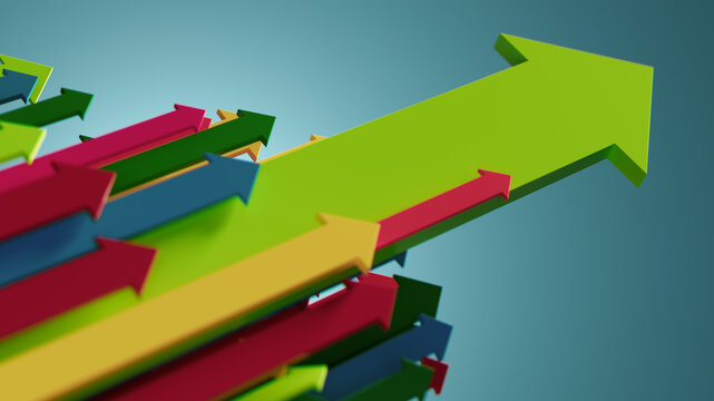 Colorful 3D Arrows Pointing Upward Showing Growth Direction Progress Teamwork And Business Success