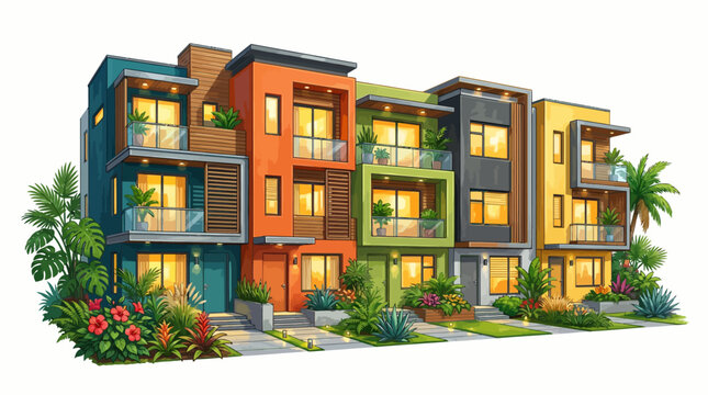Modern colorful apartment buildings exterior.