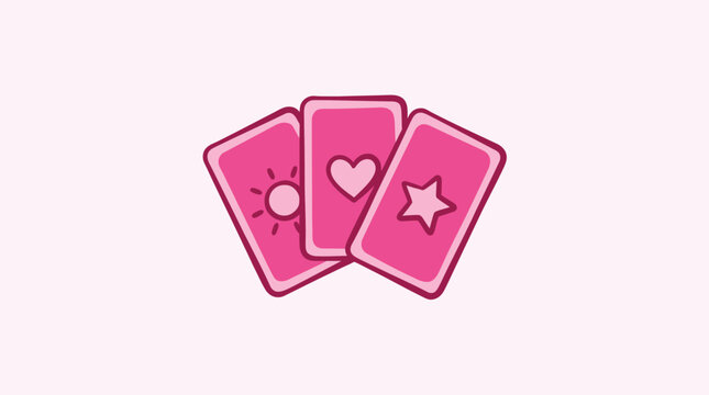 Three pink cards with sun heart and star symbols on them