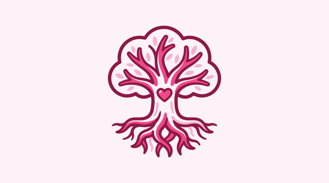 A pink tree with a heart in the center on a light pink background