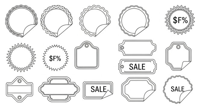 Sale labels and discount stickers.