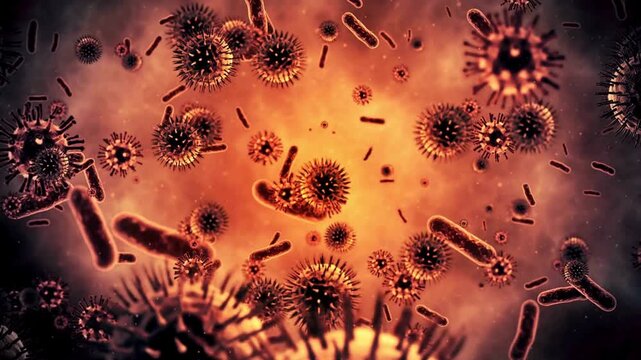 3D animation of dangerous virus cells floating in the bloodstream