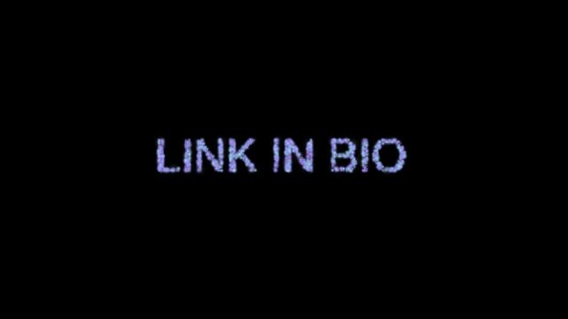 Link In Bio Text Animation Forming From Glowing Purple Particles On Black Background