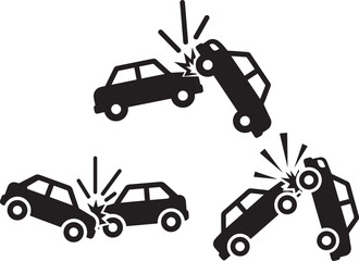 Naklejka premium Set of car crash and traffic accident silhouette icons with accident collision automobile dangerous insurance transport silhouette emergency careless incident illustration collection