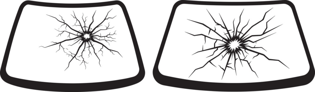 Two broken windshields with spider web cracks windshield shattered accident security destroyed transparent incident collision fracture destruction automotive splinter
