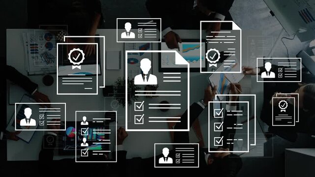 Business Team Analyzing Resumes and Job Applications with Graphs and Data Visualizations in Modern Office Setting. Entropy.