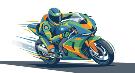 Motorcycle Racer Speeding on Track, Dynamic Action Illustration © ghina