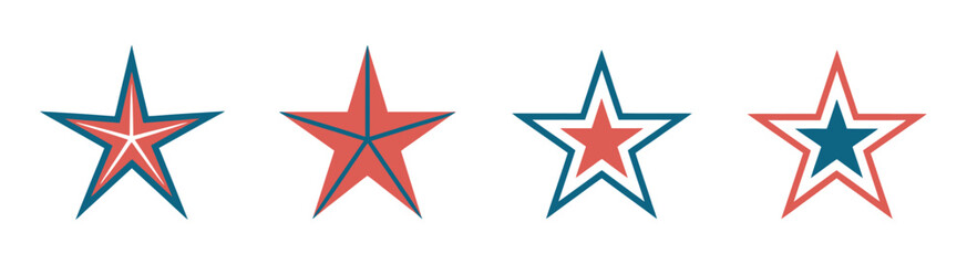 Obraz premium USA star icon set, patriotic american star symbols collection for national identity, decoration, branding and graphic design