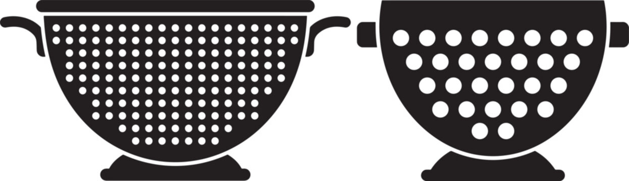 Collection of kitchen colander strainer icons silhouette vector graphic with colander strainer silhouette culinary preparation housework equipment household metallic isolated collection