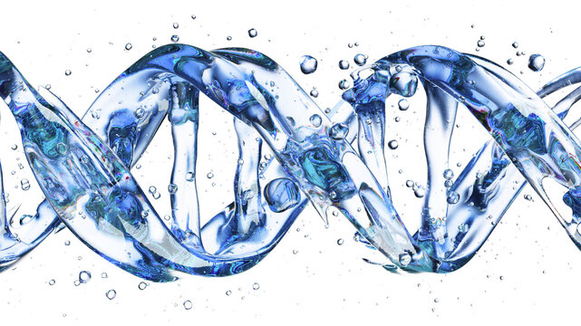 Crystal Blue DNA Helix: Glassy Double Helix With Bubbles and Aquatic Shine, Science Art Image