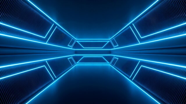 Futuristic corridor with neon lights