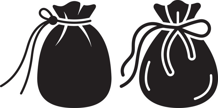 Set of drawstring pouches vintage style sacks icon with drawstring silhouette container collection isolated illustration packaging accessory minimalist organizer handmade carrying creative