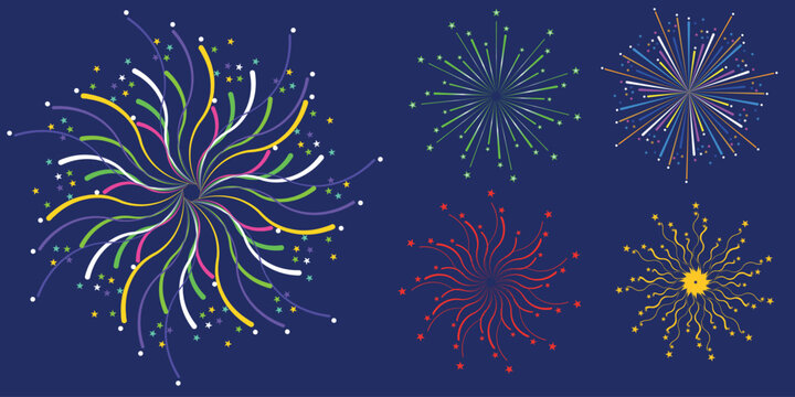 Colorful fireworks display against a dark blue background vibrant and celebratory