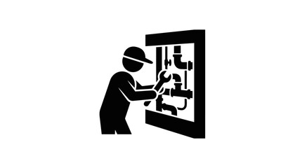 Naklejka premium Plumber fixing pipes on wall.
