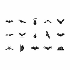 Fototapeta premium Collection of black bat silhouettes in various flying