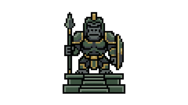 Pixel art knight with armor.