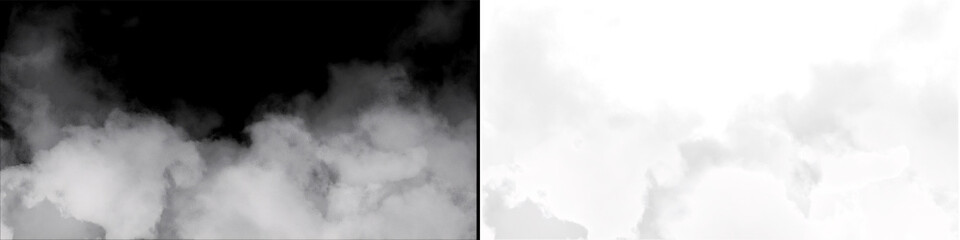 Fototapeta premium Rising white smoke or fog effect over dark background with transparent version included.