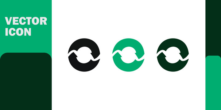 Minimalist circular recycling arrow icons set in black and green colors