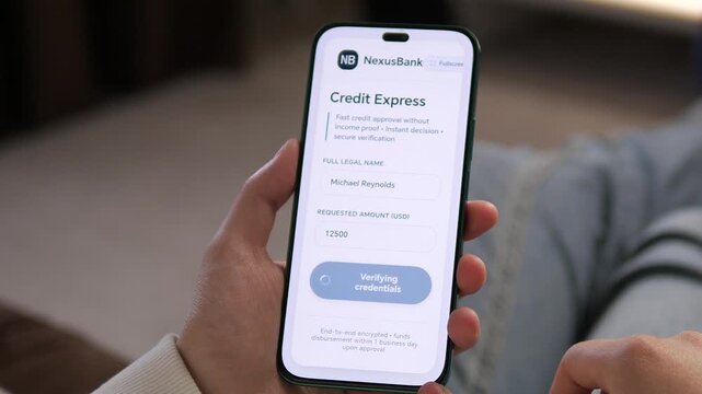 Mobile banking interaction showing a credit request being denied. Close-up on a smartphone displaying a rejection message. Great for personal finance apps, lending platforms, and secure verification