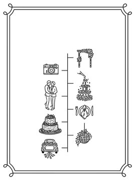 Wedding timeline schedule with icons and times 