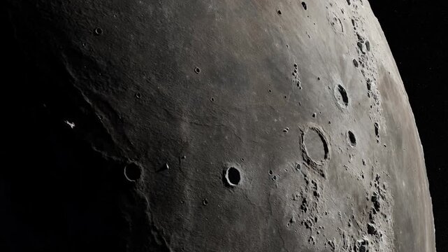 Close-Up of the Moon Surface With Craters and Shadowed Terminator Edge