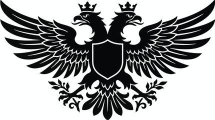 Fototapeta premium Double headed eagle with shield and crowns heraldry symbol logo crest coat of arms