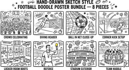 Fototapeta premium Football World Cup sketch doodle bundle with match and stadium scenes