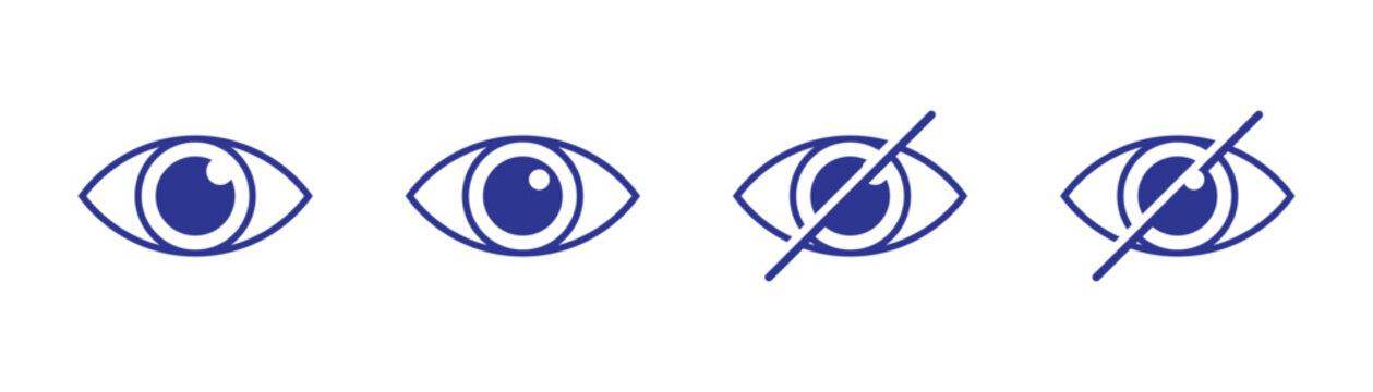 Simple eye hide icon ideal for design and editing software like photoshop or Figma. Eye visible and invisible vector art elements.